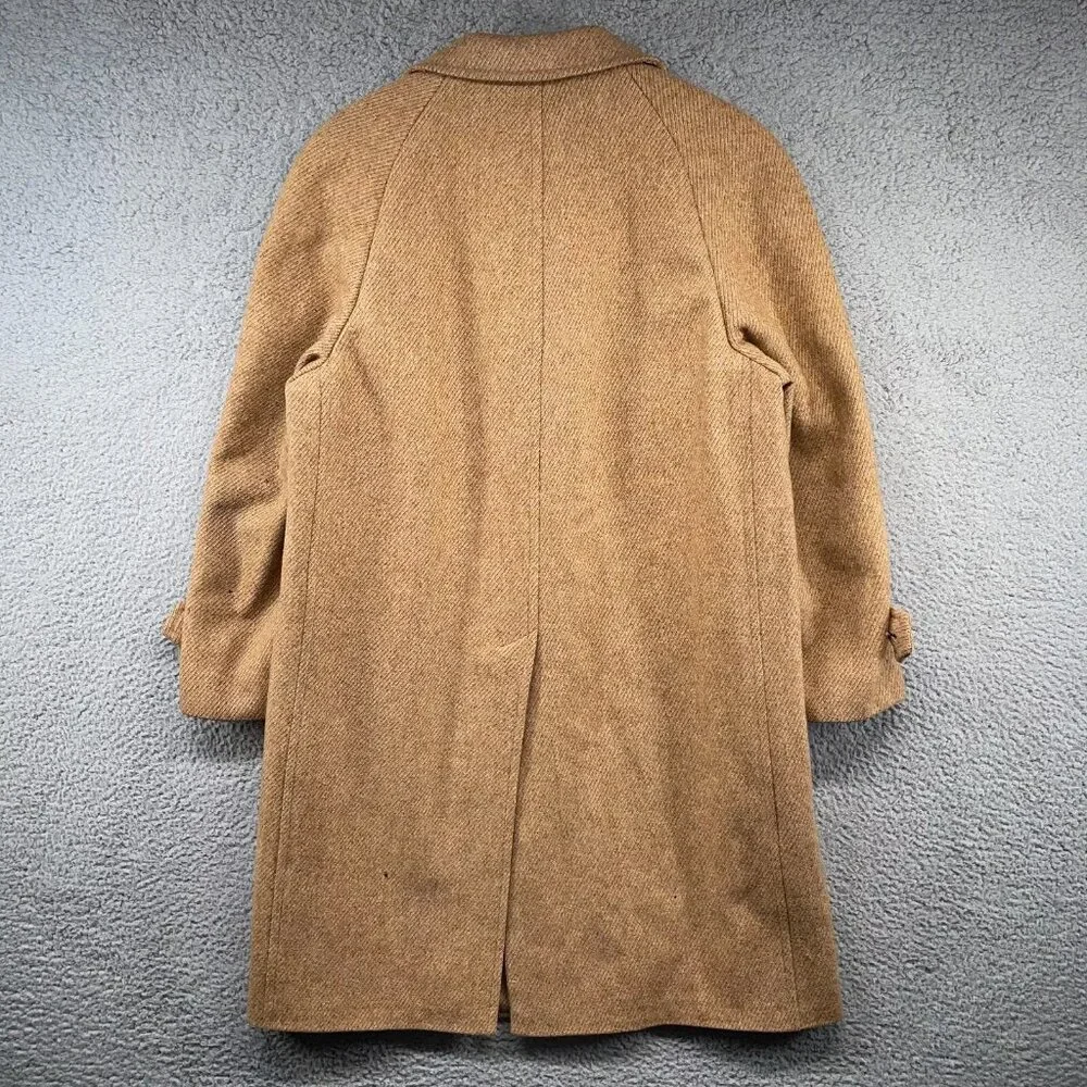 Vintage Grenadier Mens 40 Wool Tweed Single Breasted Over Coat Tan Brown Mad Men - Picture 13 of 16